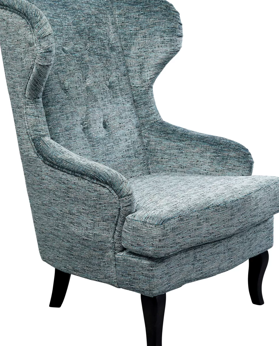 Fotele-KARE Design Fotel Uszak Wysoki Niebieski Nogi Czarne Drewniane 83x112 Cm