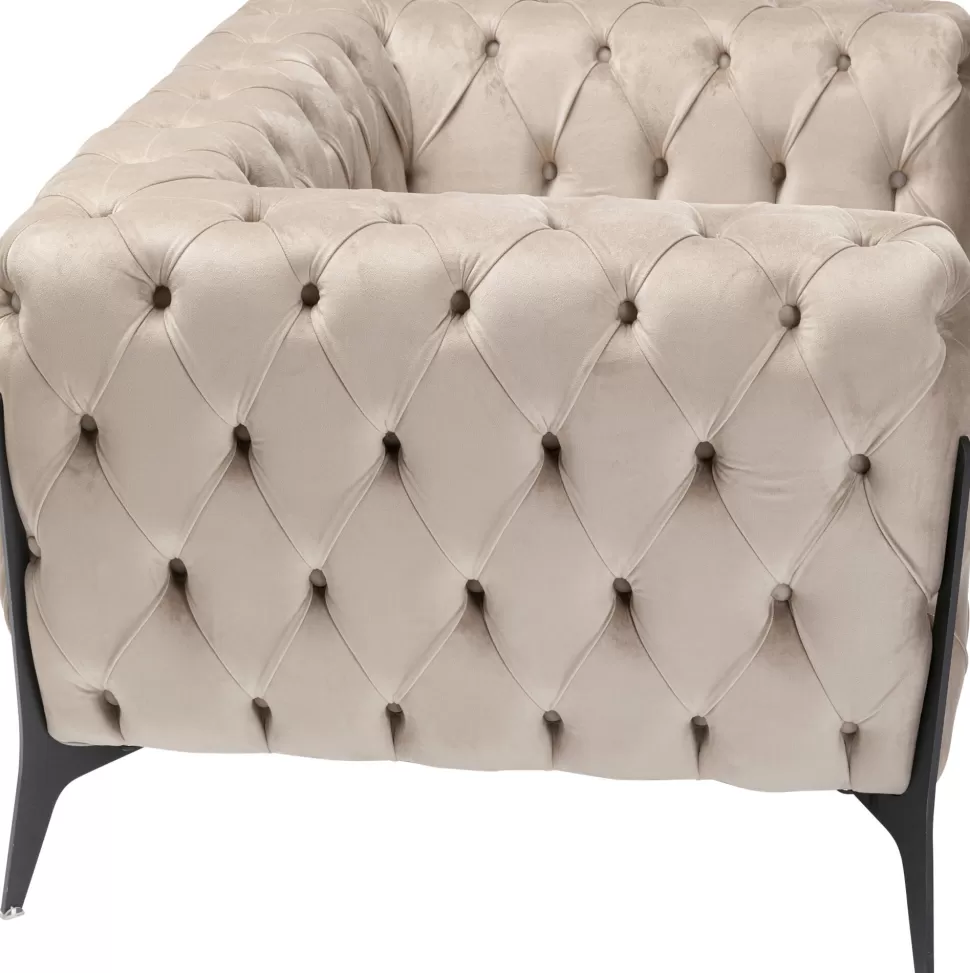 Fotele-KARE Design Fotel Welurowy Pikowany Beżowy Glamour Nogi Czarne 120x70 Cm