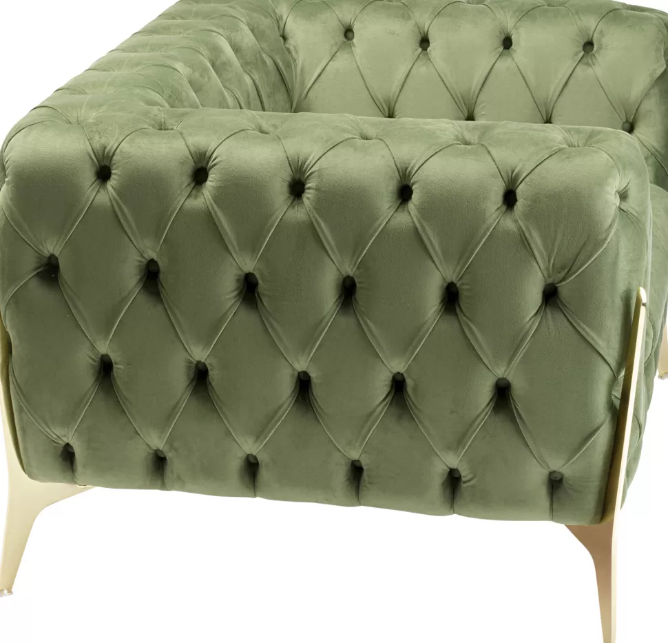 Fotele-KARE Design Fotel Welurowy Pikowany Zielony Glamour Nogi Złote 120x70 Cm