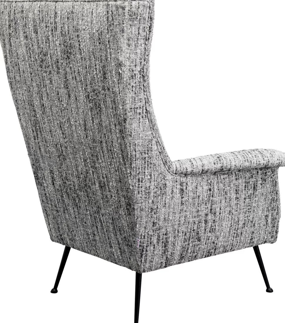 Fotele-KARE Design Fotel Wysoki Tkanina Melanżowa Szara Nogi Czarne Ze Stali 115 Cm
