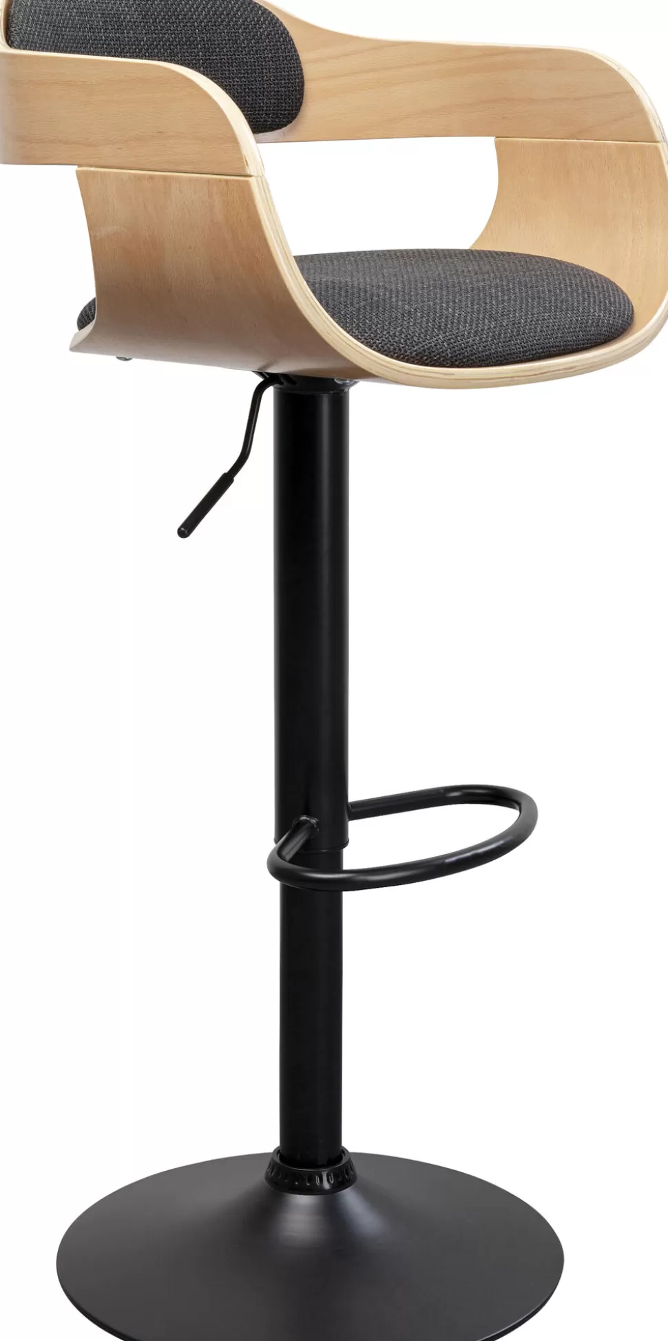 Hokery-KARE Design Hoker Z Regulacją Wysokości Naturalne Drewno I Sklejka Noga Czarna Stalowa 64-85 Cm