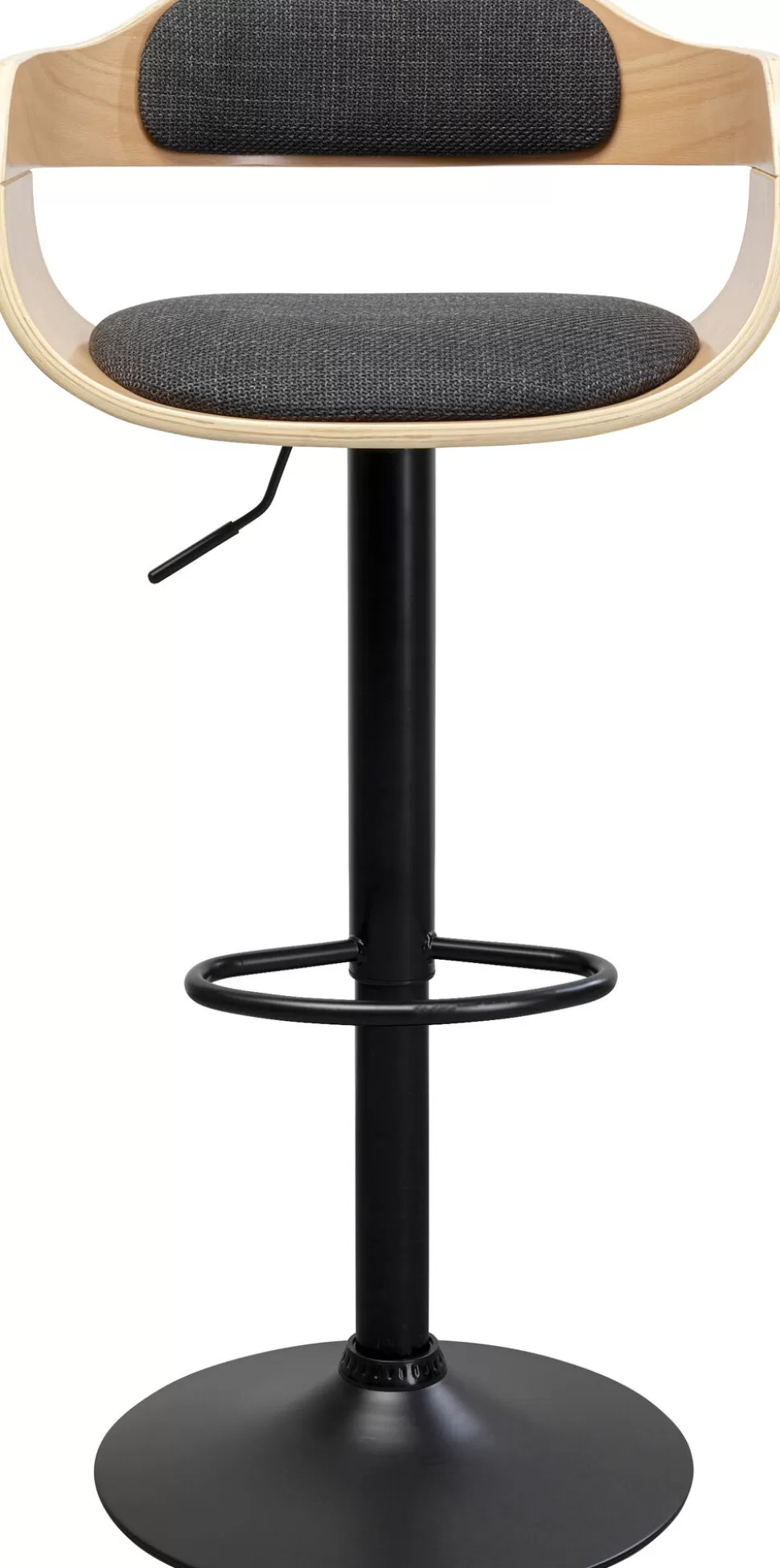 Hokery-KARE Design Hoker Z Regulacją Wysokości Naturalne Drewno I Sklejka Noga Czarna Stalowa 64-85 Cm