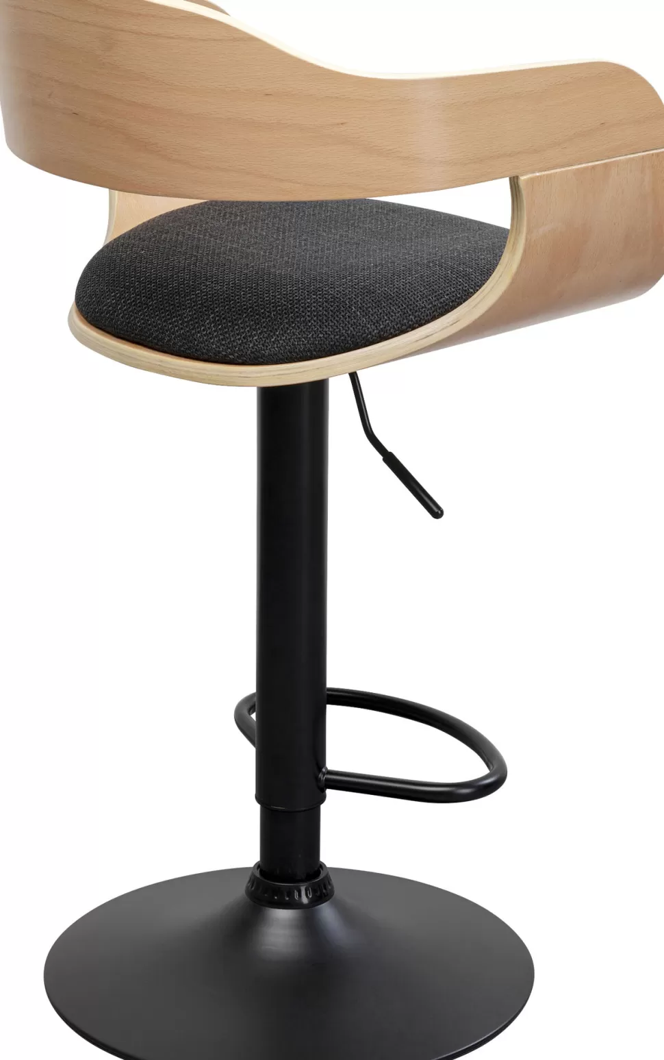 Hokery-KARE Design Hoker Z Regulacją Wysokości Naturalne Drewno I Sklejka Noga Czarna Stalowa 64-85 Cm