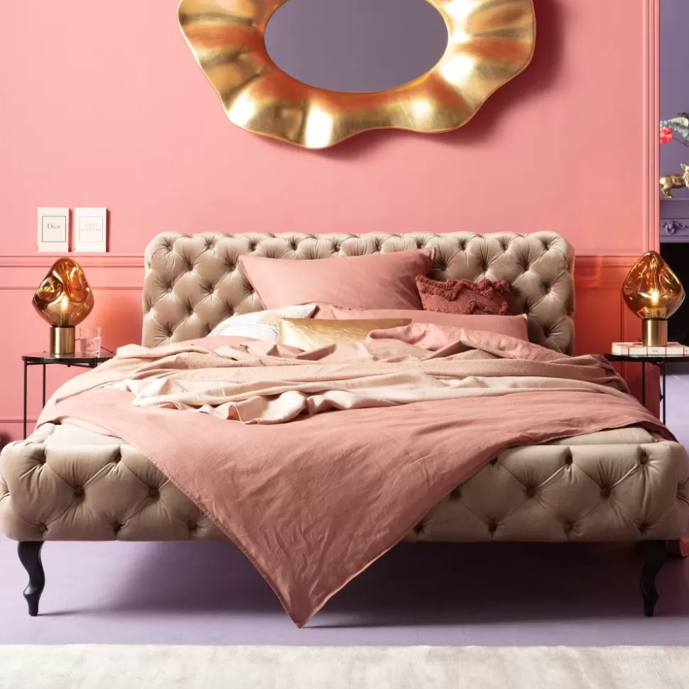 Łóżka-KARE Design Łóżko Desire Velvet 160x200 Cm Ecru