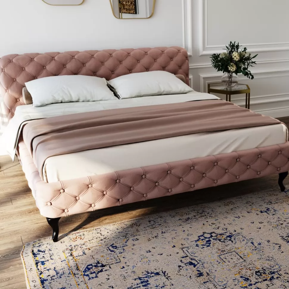 Łóżka-KARE Design Łóżko Desire Velvet 180x200 Cm Ecru