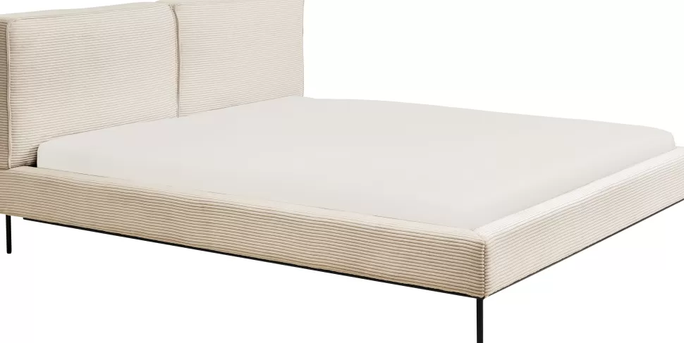 Łóżka-KARE Design Łóżko Podwójne Z Zagłówkiem Kremowe Nogi Czarne 160x200 Cm