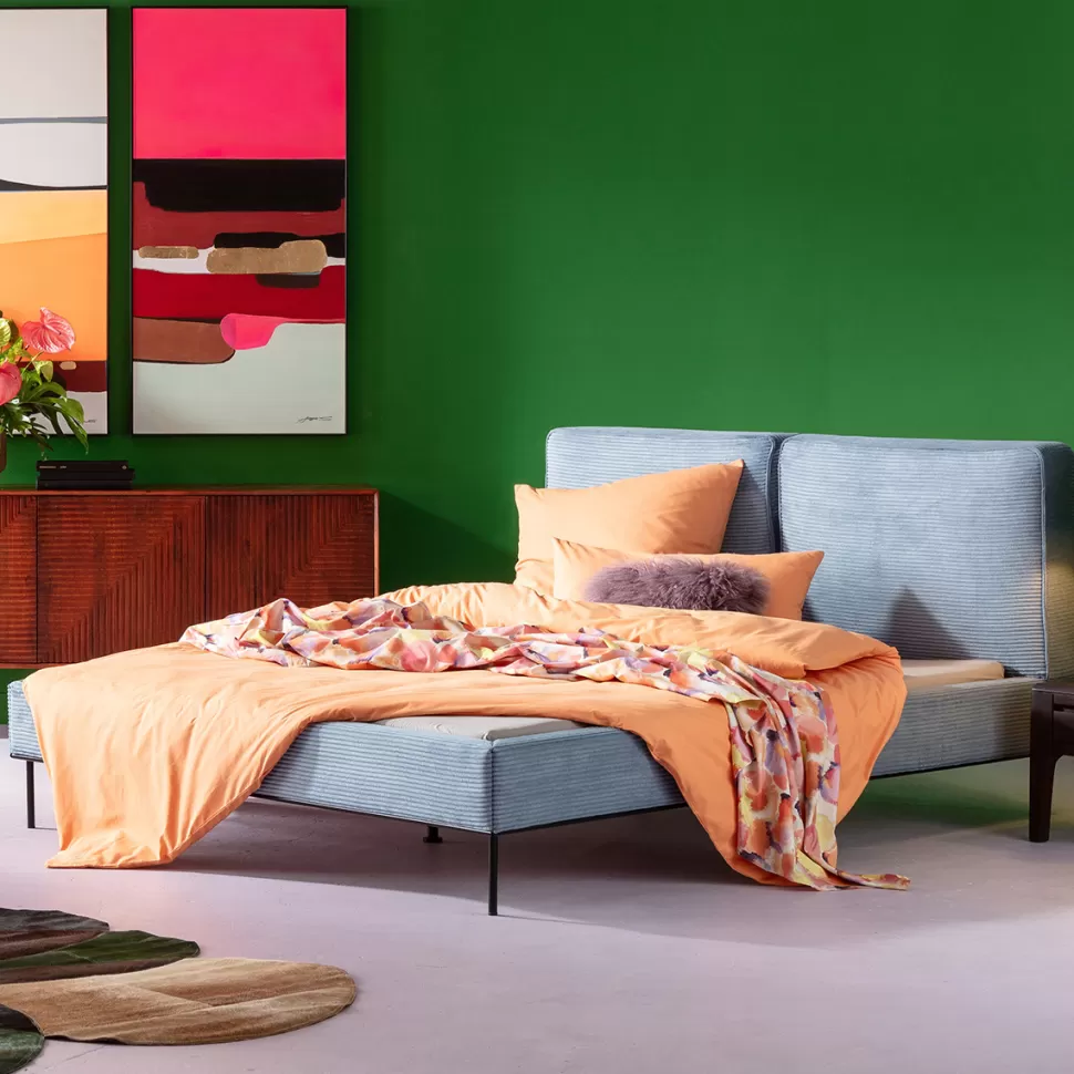 Łóżka-KARE Design Łóżko Podwójne Z Zagłówkiem Niebieskie Nogi Czarne 160x200 Cm