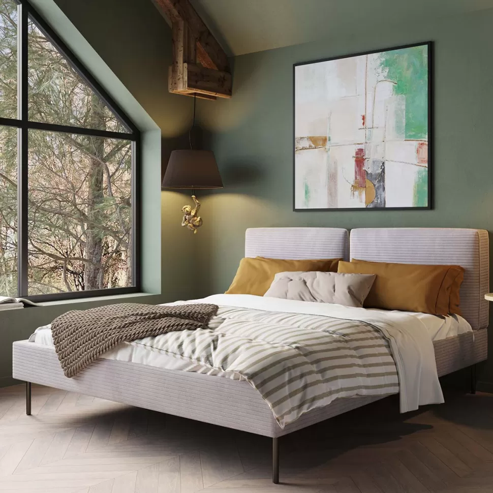 Łóżka-KARE Design Łóżko Podwójne Z Zagłówkiem Szare Nogi Czarne 160x200 Cm