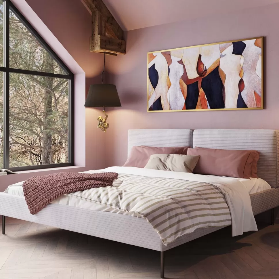 Łóżka-KARE Design Łóżko Podwójne Z Zagłówkiem Szare Nogi Czarne 180x200 Cm
