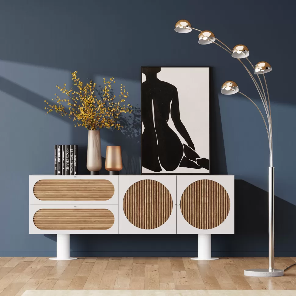 Komody-KARE Design Komoda 2-drzwiowa Z 2 Szufladami Biała Front Drewno Dębowe 183x76 Cm