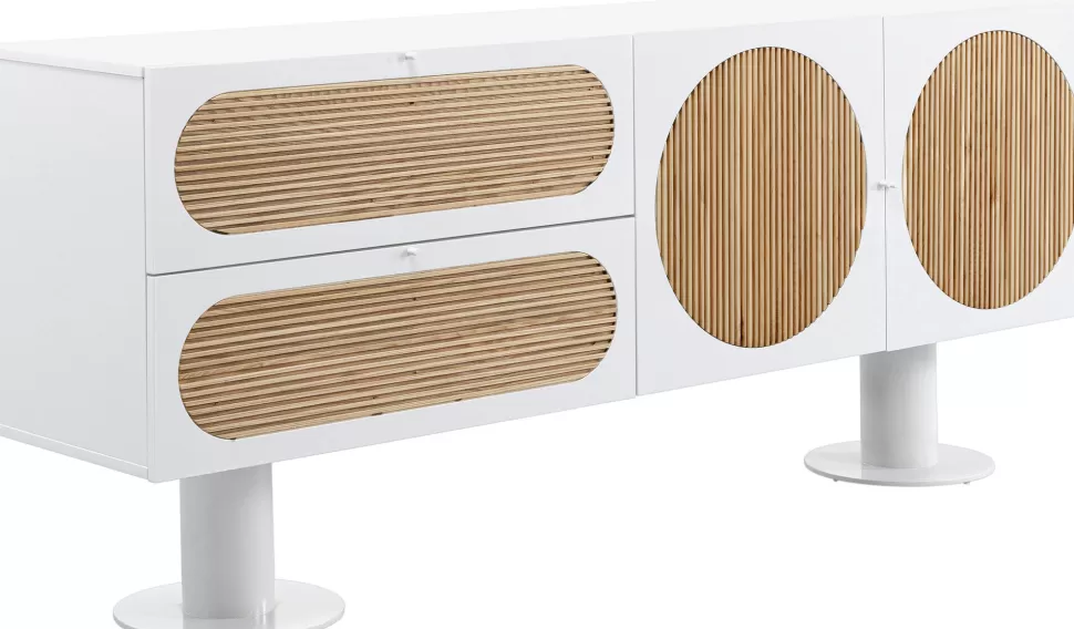 Komody-KARE Design Komoda 2-drzwiowa Z 2 Szufladami Biała Front Drewno Dębowe 183x76 Cm