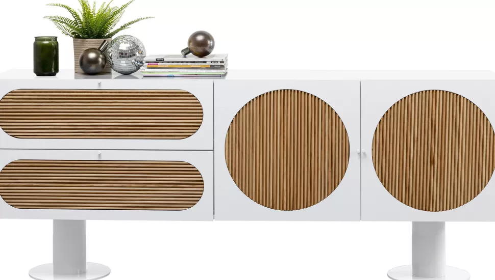 Komody-KARE Design Komoda 2-drzwiowa Z 2 Szufladami Biała Front Drewno Dębowe 183x76 Cm