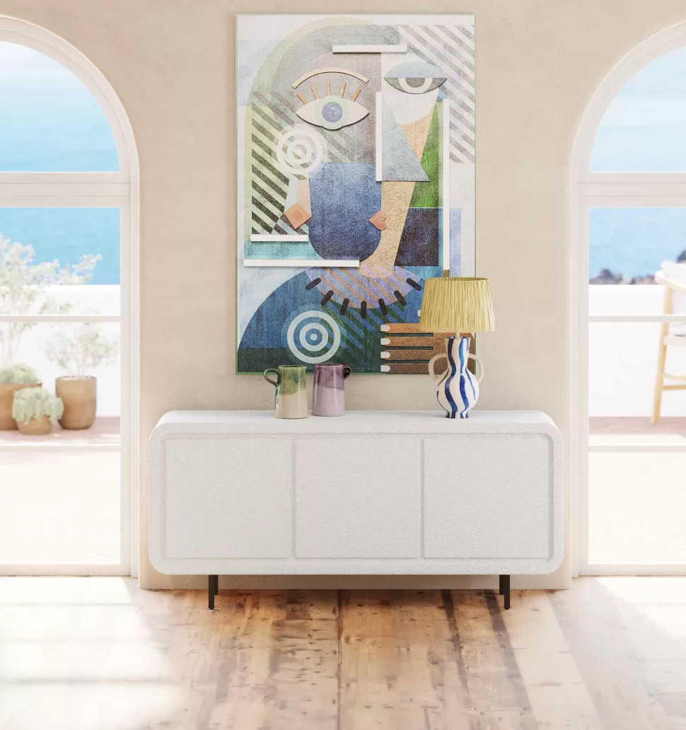 Komody-KARE Design Komoda 3-drzwiowa Biała Skandynawska Drewno I MDF Nogi Czarne 160x75 Cm