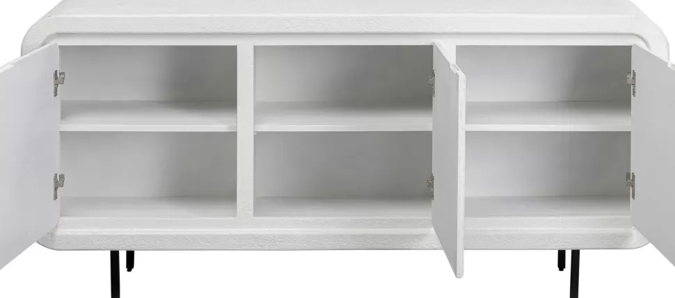 Komody-KARE Design Komoda 3-drzwiowa Biała Skandynawska Drewno I MDF Nogi Czarne 160x75 Cm