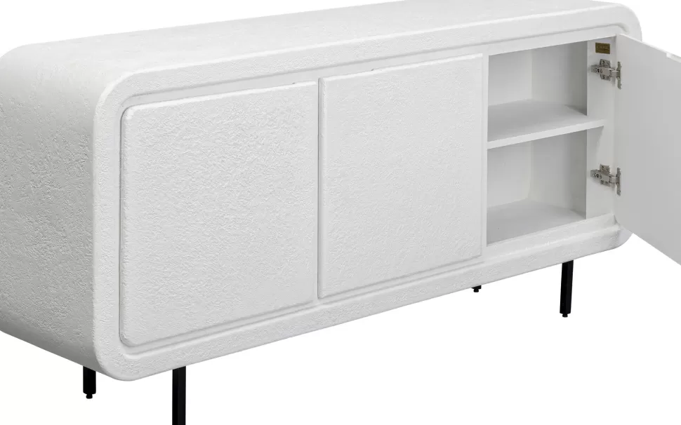 Komody-KARE Design Komoda 3-drzwiowa Biała Skandynawska Drewno I MDF Nogi Czarne 160x75 Cm