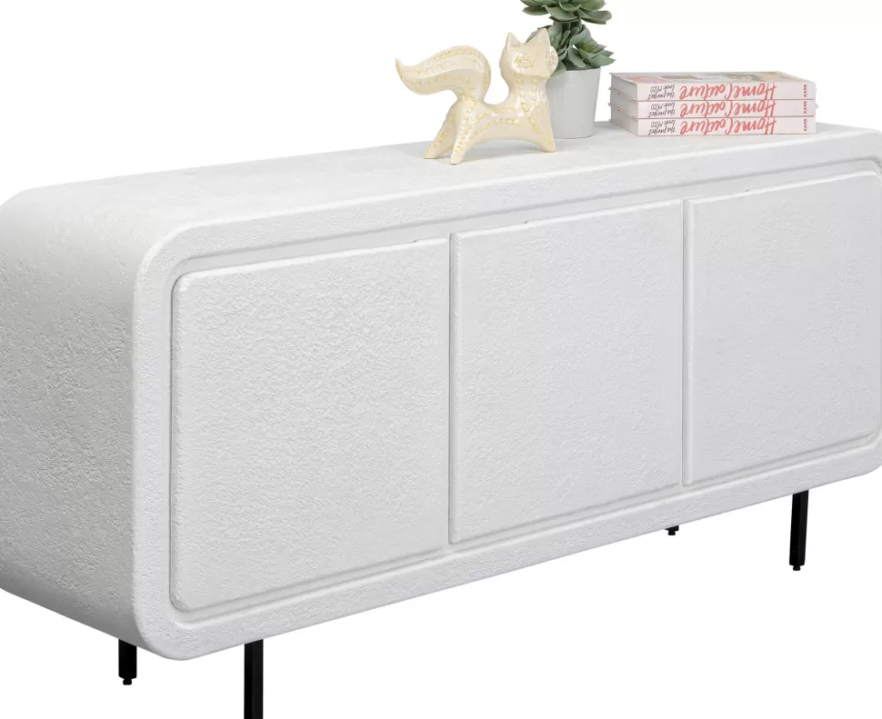 Komody-KARE Design Komoda 3-drzwiowa Biała Skandynawska Drewno I MDF Nogi Czarne 160x75 Cm