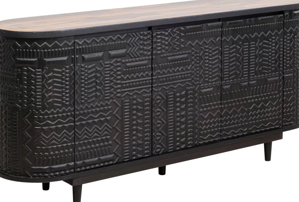 Komody-KARE Design Komoda 3-drzwiowa Boho Drewno Mango Czarne Blat Naturalny 160x75 Cm