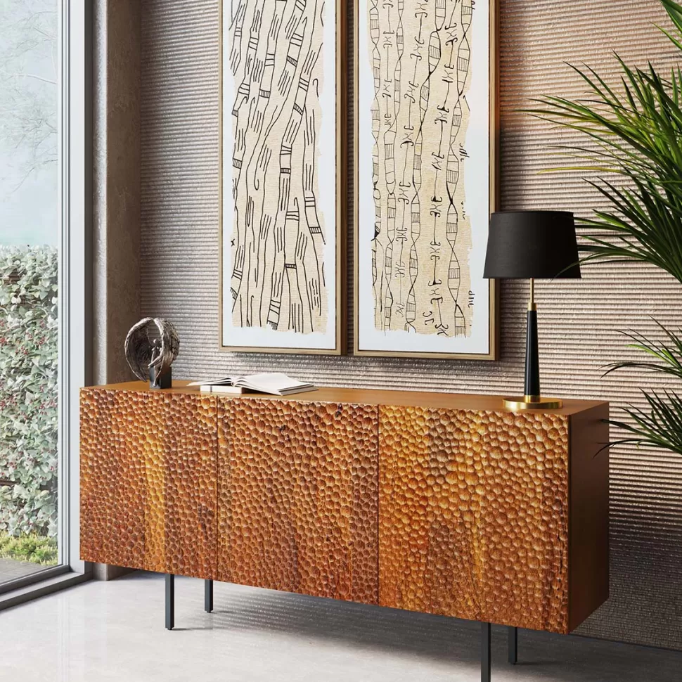 Komody-KARE Design Komoda 3-drzwiowa Do Salonu Drewno Mango Ręczne Wykonanie 160x75 Cm