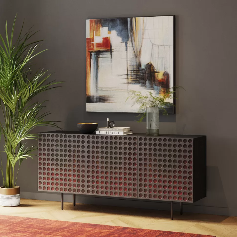 Komody-KARE Design Komoda 3-drzwiowa Fornirowana Czarna Front Kolorowy 160x75 Cm