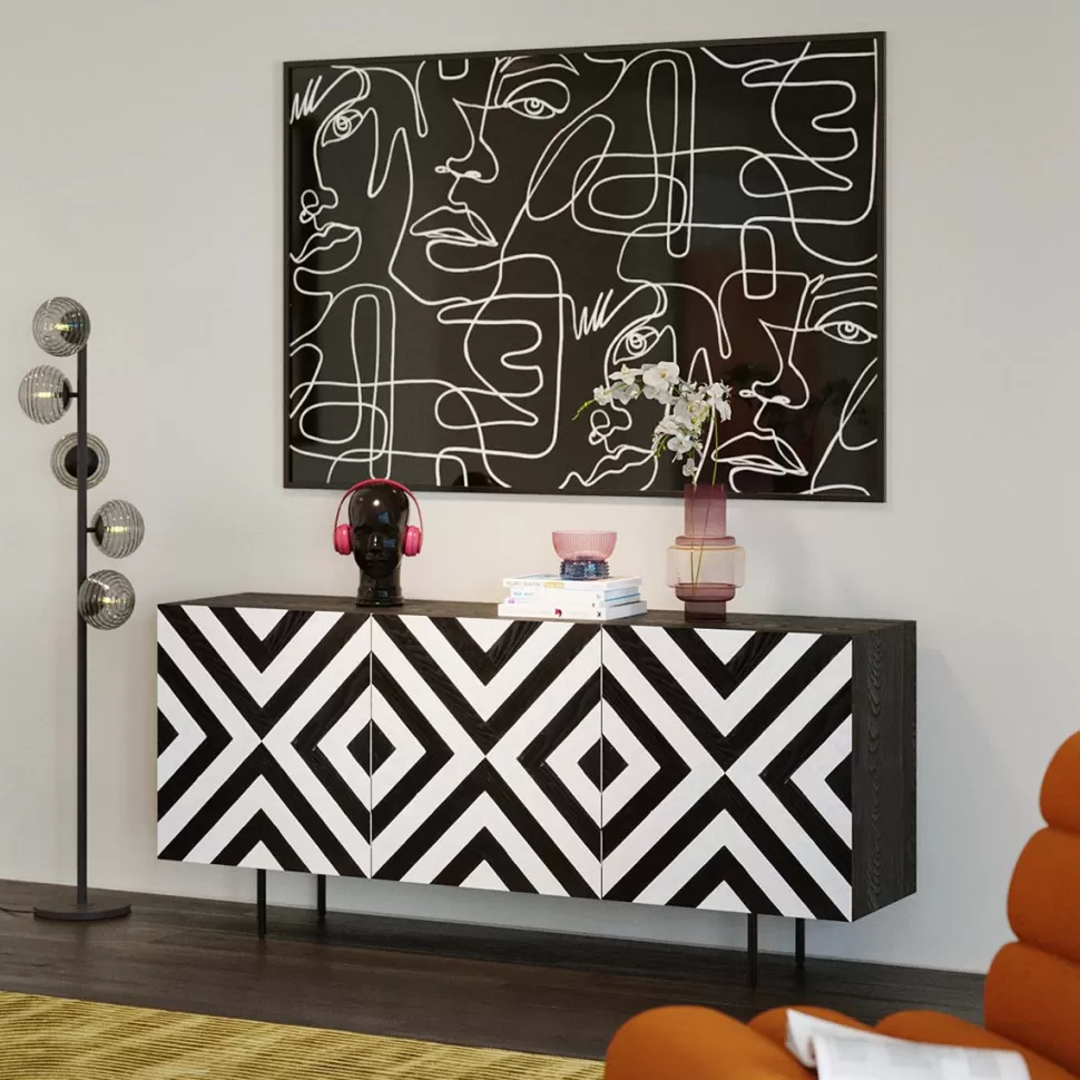 Komody-KARE Design Komoda 3-drzwiowa Fornirowana Front Czarno-biały 160x75 Cm