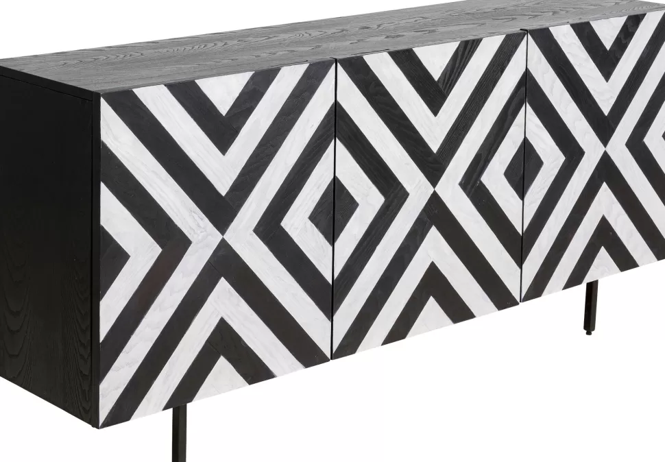 Komody-KARE Design Komoda 3-drzwiowa Fornirowana Front Czarno-biały 160x75 Cm
