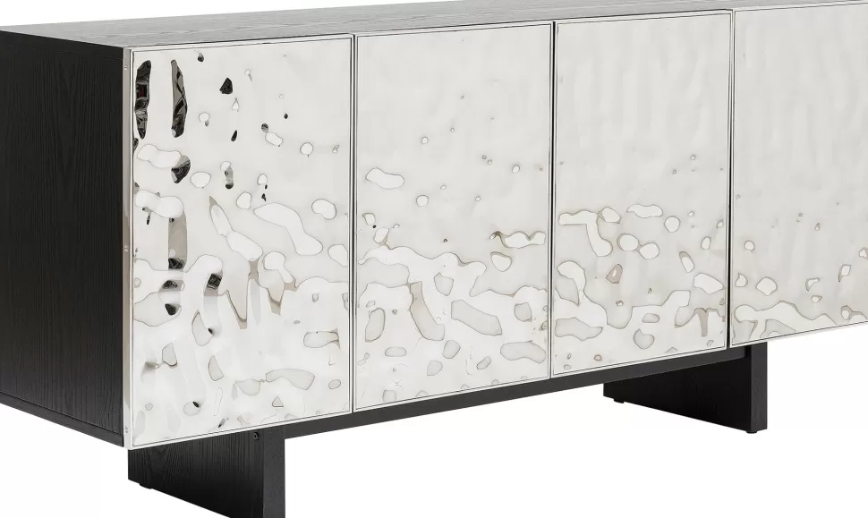 Komody-KARE Design Komoda 4-drzwiowa Fornirowana Czarna Front Srebrny Ze Stali Nierdzewnej 160x78 Cm