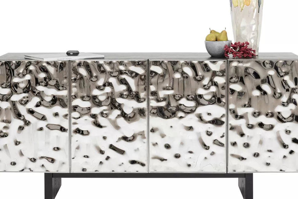 Komody-KARE Design Komoda 4-drzwiowa Fornirowana Czarna Front Srebrny Ze Stali Nierdzewnej 160x78 Cm