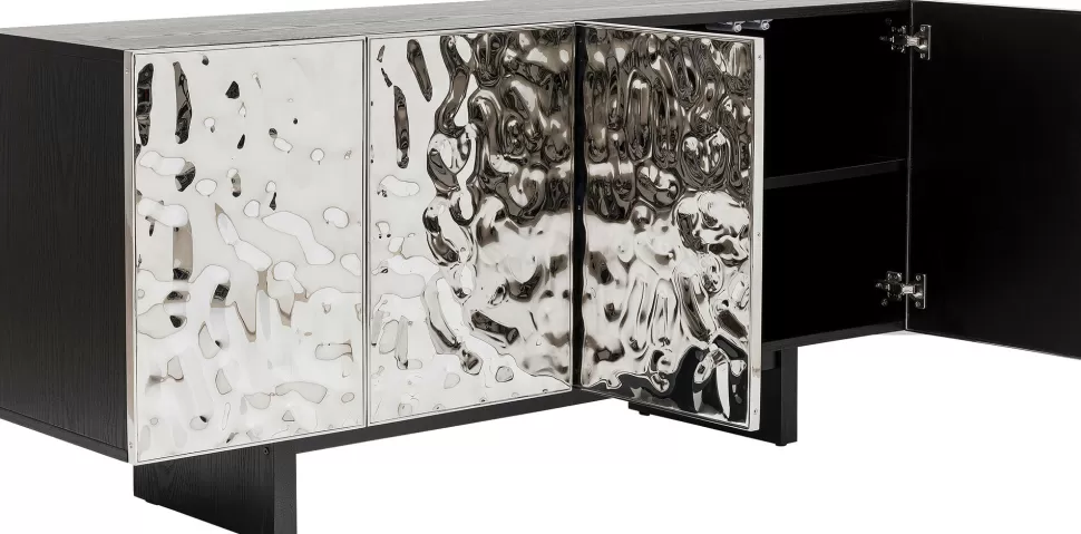 Komody-KARE Design Komoda 4-drzwiowa Fornirowana Czarna Front Srebrny Ze Stali Nierdzewnej 160x78 Cm