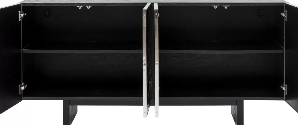 Komody-KARE Design Komoda 4-drzwiowa Fornirowana Czarna Front Srebrny Ze Stali Nierdzewnej 160x78 Cm
