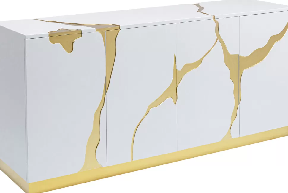 Komody-KARE Design Komoda Cracked 165x80 Cm Biało-złota