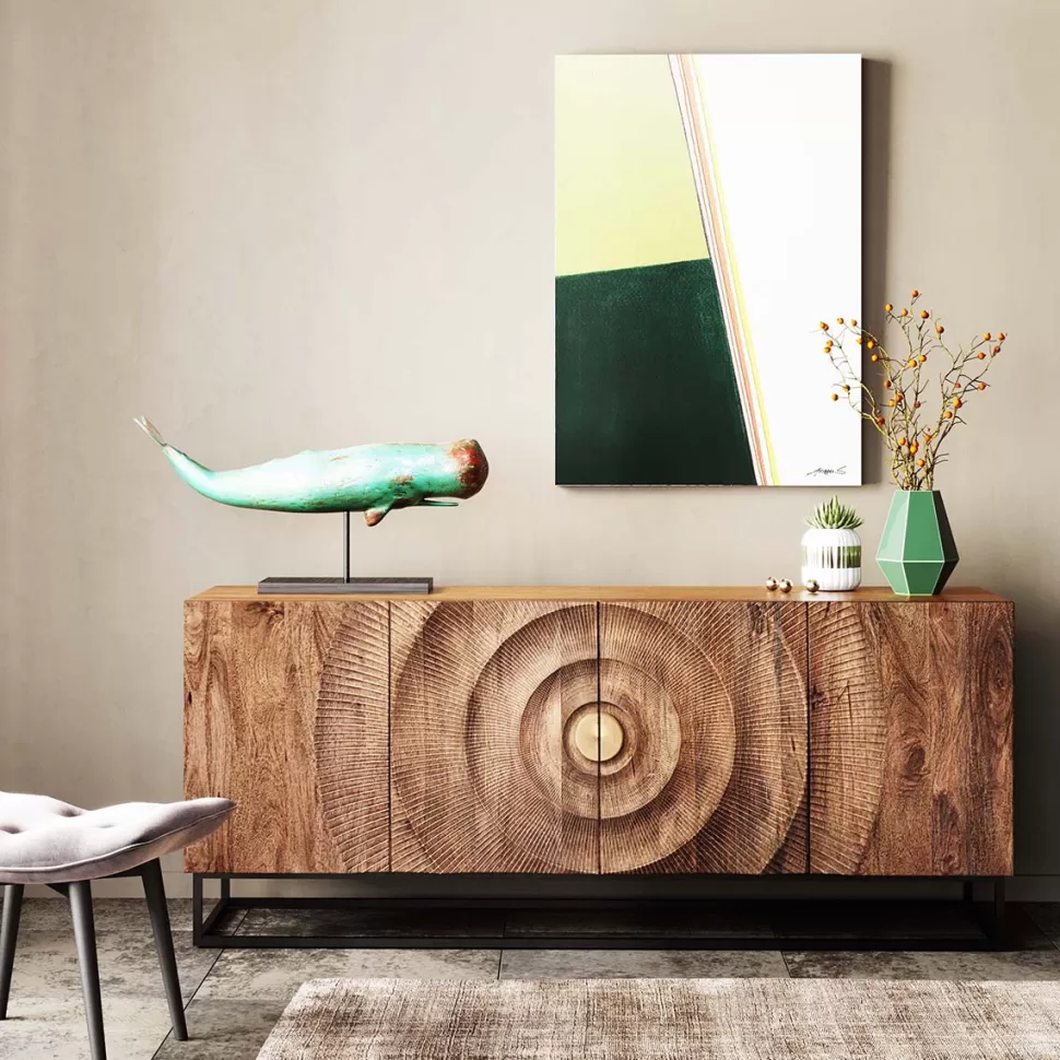Komody-KARE Design Komoda Drewniana Czterodrzwiowa Boho Podstawa Czarna 177x75 Cm
