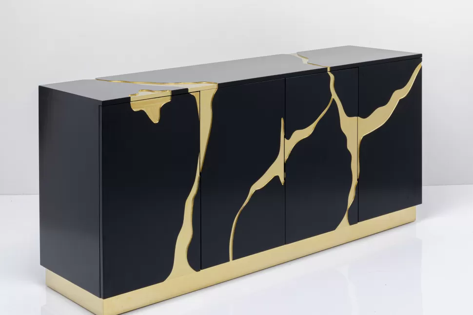 Komody-KARE Design Komoda Glamour Czterodrzwiowa Czarno-złota 165 Cm