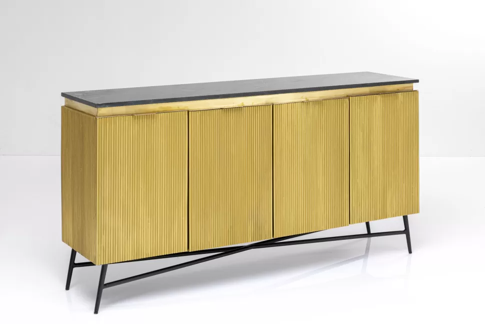 Komody-KARE Design Komoda Goldie 160x86 Cm Drewno Mango Złota - Blat Zielony Marmur