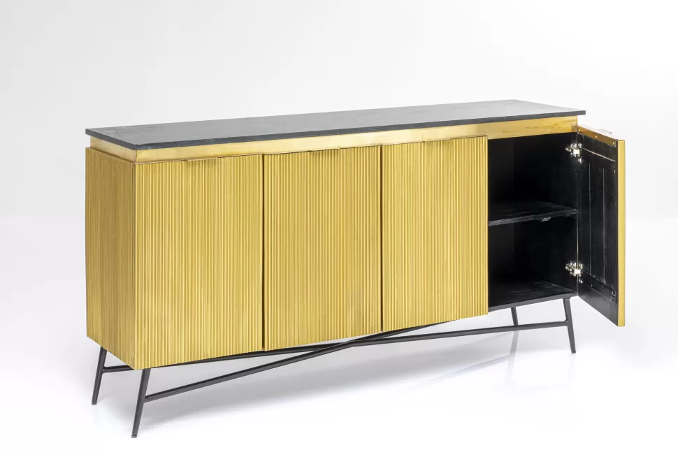 Komody-KARE Design Komoda Goldie 160x86 Cm Drewno Mango Złota - Blat Zielony Marmur