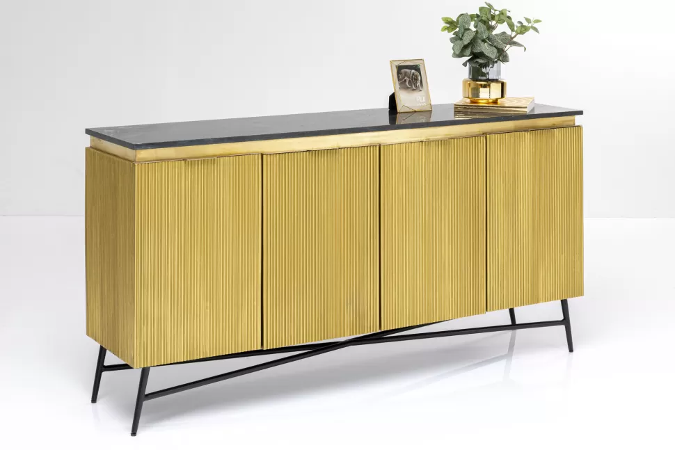Komody-KARE Design Komoda Goldie 160x86 Cm Drewno Mango Złota - Blat Zielony Marmur