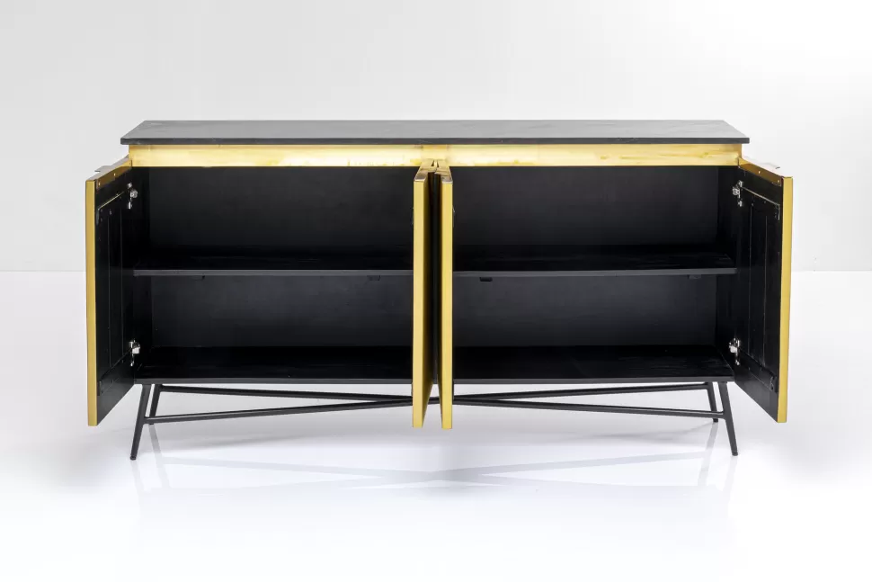 Komody-KARE Design Komoda Goldie 160x86 Cm Drewno Mango Złota - Blat Zielony Marmur