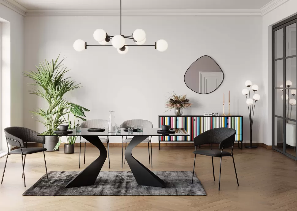 Komody-KARE Design Komoda Kolorowa Z Szufladami I Drzwiami MDF 186 Cm Podstawa Czarna Stalowa