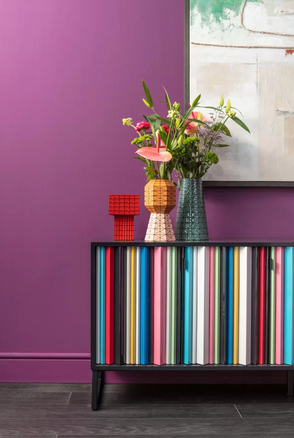 Komody-KARE Design Komoda Kolorowa Z Szufladami I Drzwiami MDF 186 Cm Podstawa Czarna Stalowa