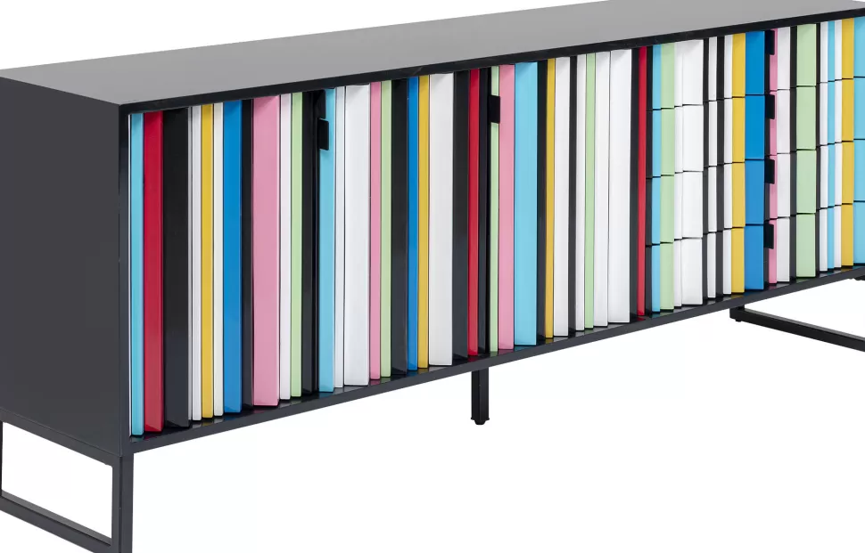 Komody-KARE Design Komoda Kolorowa Z Szufladami I Drzwiami MDF 186 Cm Podstawa Czarna Stalowa