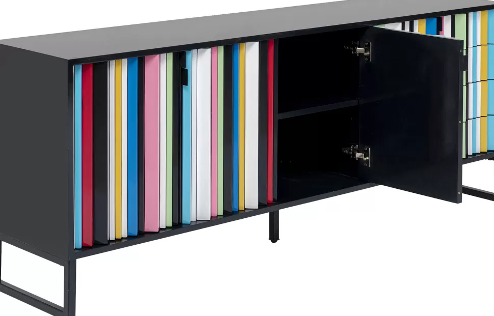 Komody-KARE Design Komoda Kolorowa Z Szufladami I Drzwiami MDF 186 Cm Podstawa Czarna Stalowa