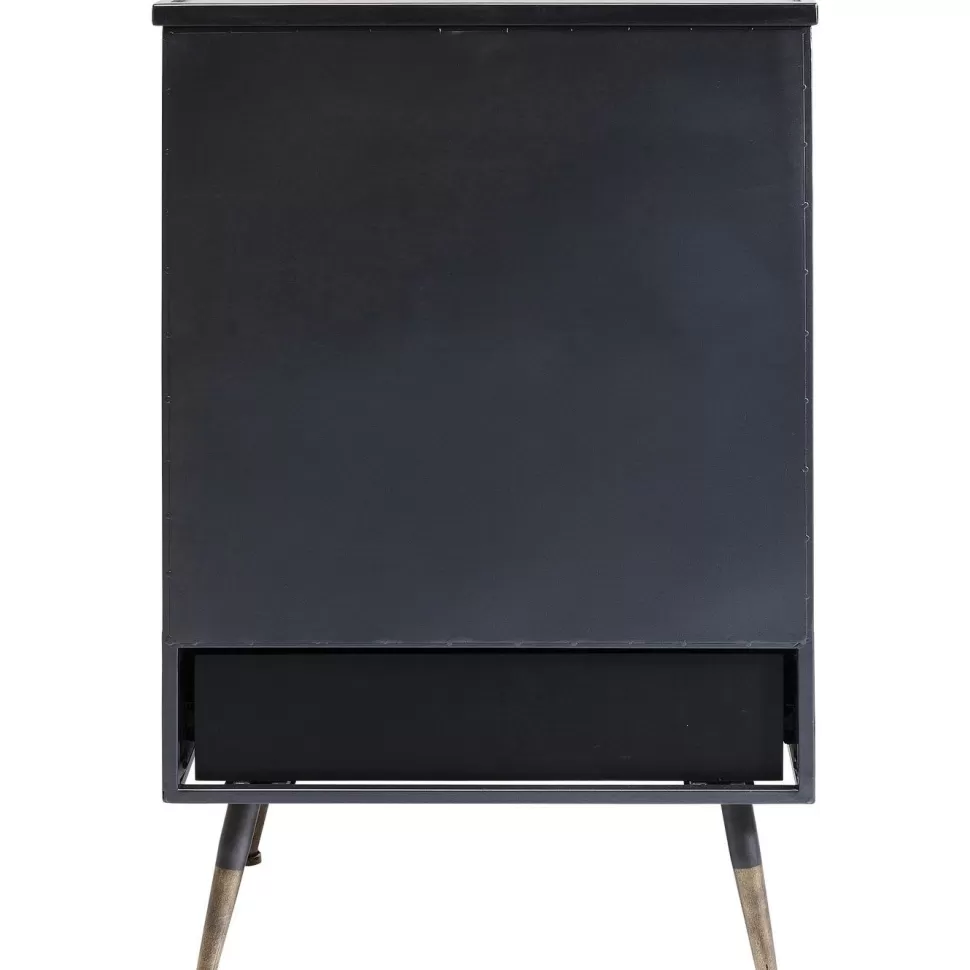 Komody-KARE Design Komoda Metalowa Czarna Grafitowa Z Przeszklonymi Frontami Złotymi Uchwytami Metalowymi Nogami 65x38 Cm