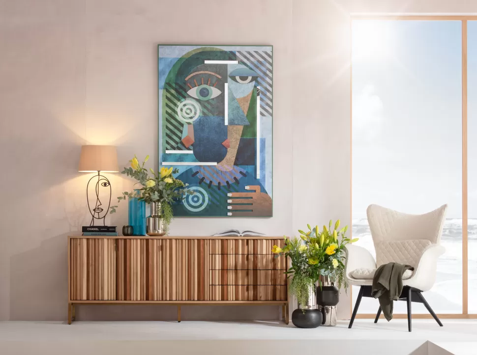 Komody-KARE Design Komoda Naturalna Z Szufladami I Drzwiami 186 Cm Podstawa Złota