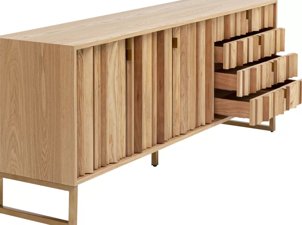Komody-KARE Design Komoda Naturalna Z Szufladami I Drzwiami 186 Cm Podstawa Złota