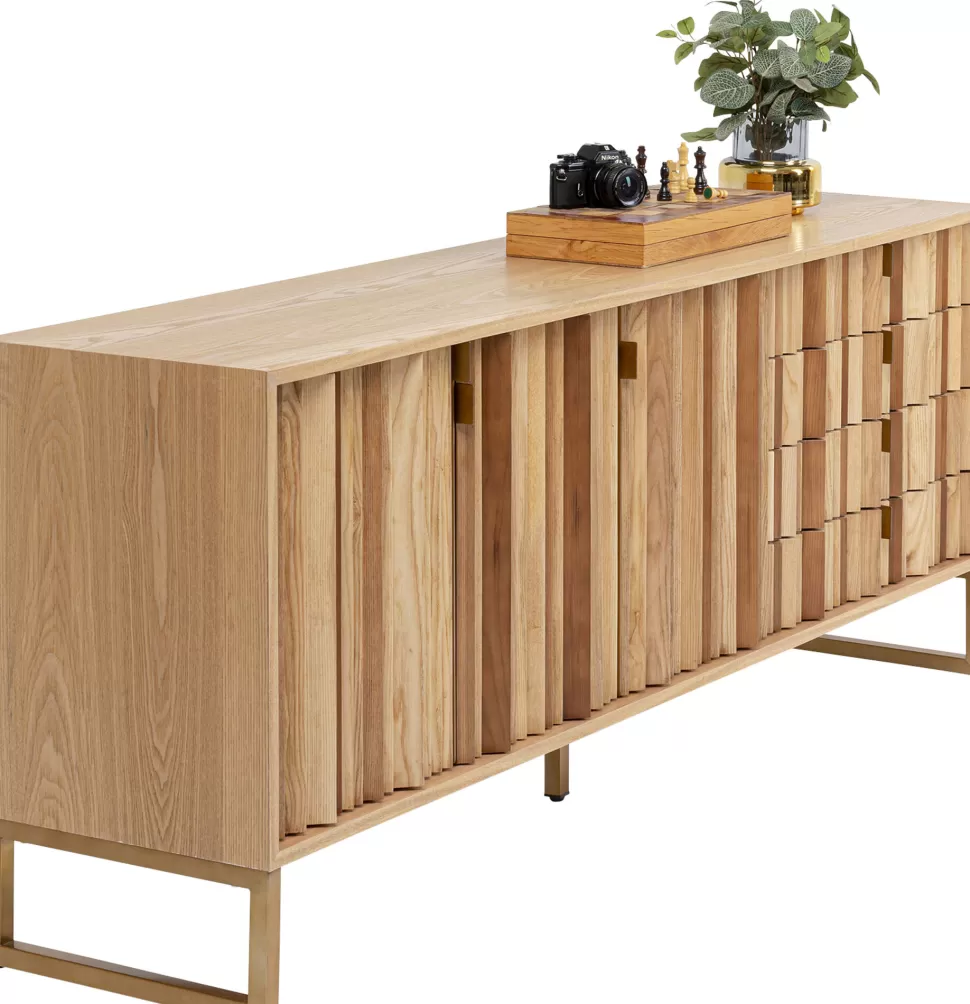 Komody-KARE Design Komoda Naturalna Z Szufladami I Drzwiami 186 Cm Podstawa Złota