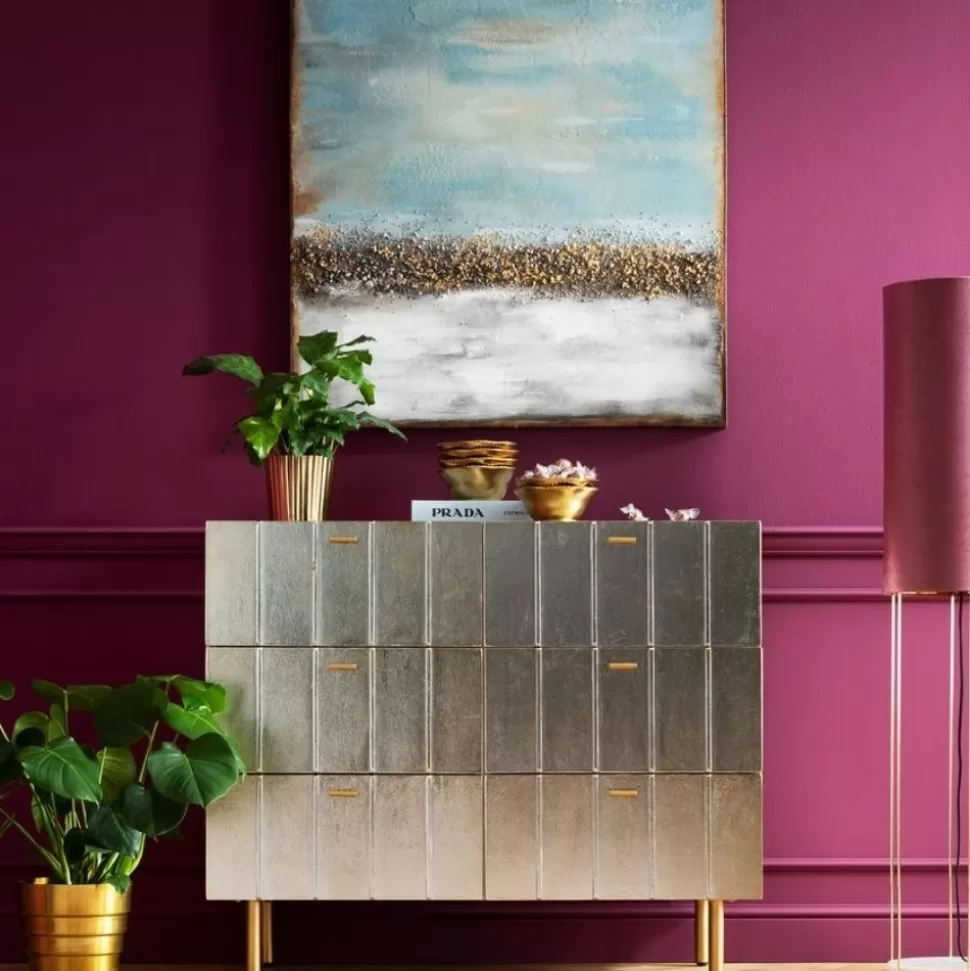 Komody-KARE Design Komoda Srebrno Złota Z Szufladami I Uchwytami 106x89 Cm