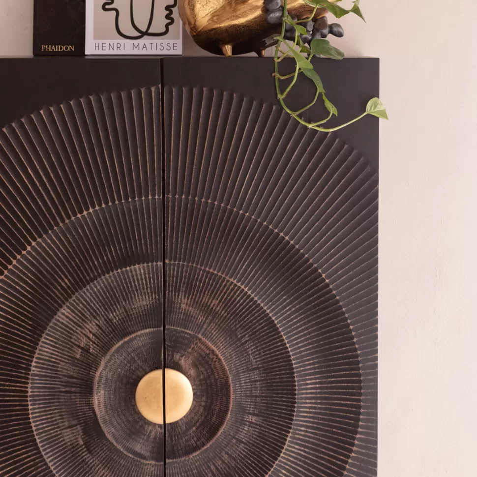 Komody-KARE Design Komoda Wysoka Drewniana Boho Czarno-brązowa 76x140 Cm