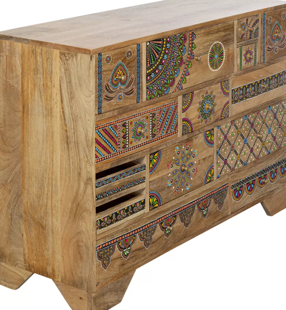 Komody-KARE Design Komoda Z 14 Szufladami Drewno Mango Kolorowe Ornamenty 115x80 Cm