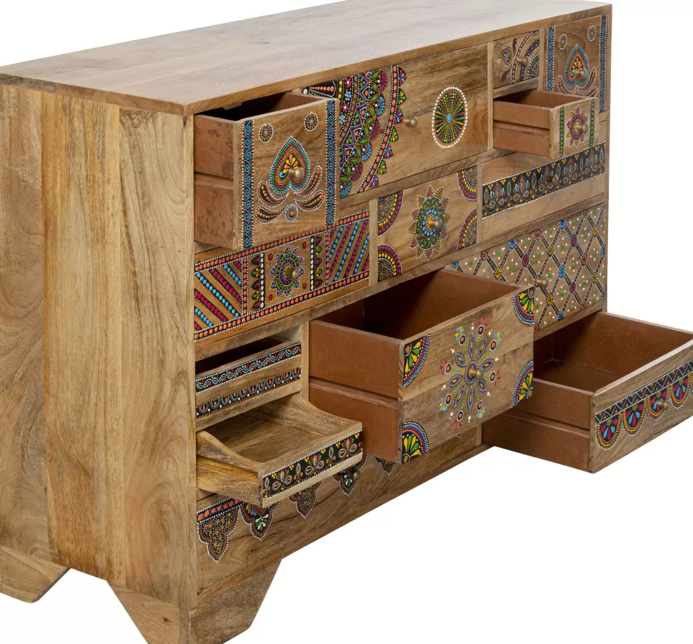 Komody-KARE Design Komoda Z 14 Szufladami Drewno Mango Kolorowe Ornamenty 115x80 Cm