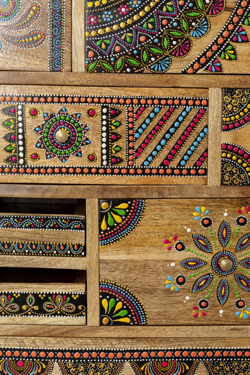 Komody-KARE Design Komoda Z 14 Szufladami Drewno Mango Kolorowe Ornamenty 115x80 Cm