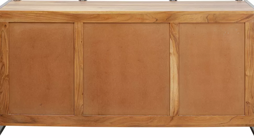 Komody-KARE Design Komoda Z 3 Szufladami I Drzwiami Przesuwnymi Drewno Akacjowe Nogi Stalowe 160x78 Cm